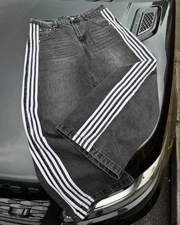 Riolio American striped design jeans harajuku straight wide leg pants loose casual denim pants vintage streetwear joggers men clothing